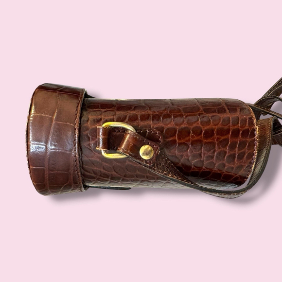 Vintage Gusto Made In Italy Croc Embossed Leather Crossbody Bag 1970s/80s Purse - Picture 5 of 9